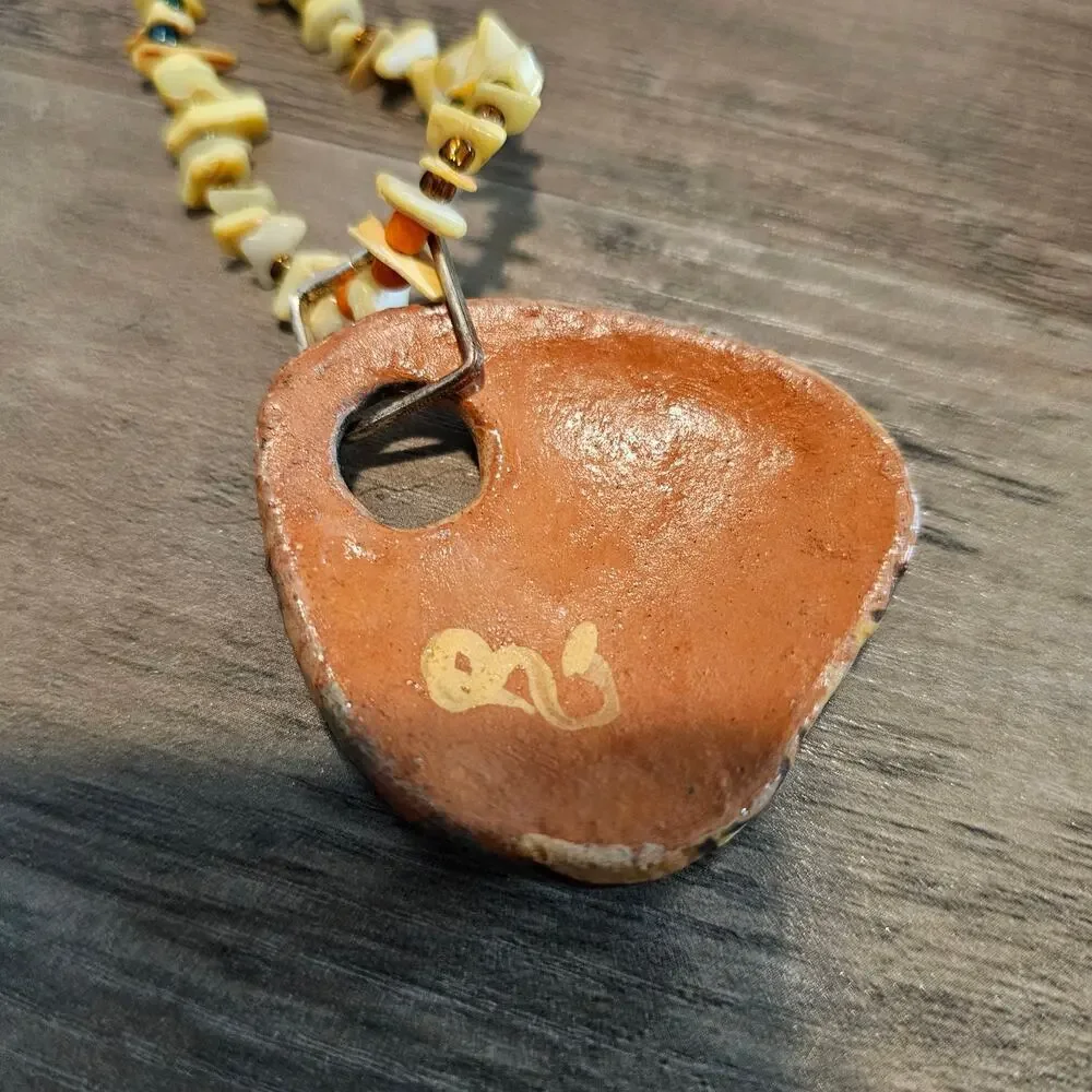 Vintage Hand Painted Necklace Brown Beaded 15